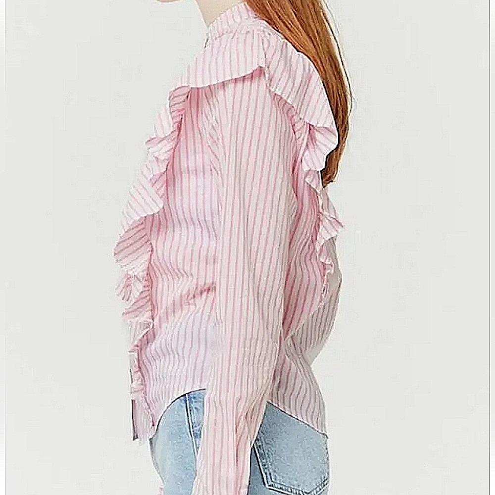 Ruffle Button-Down Stripe Top